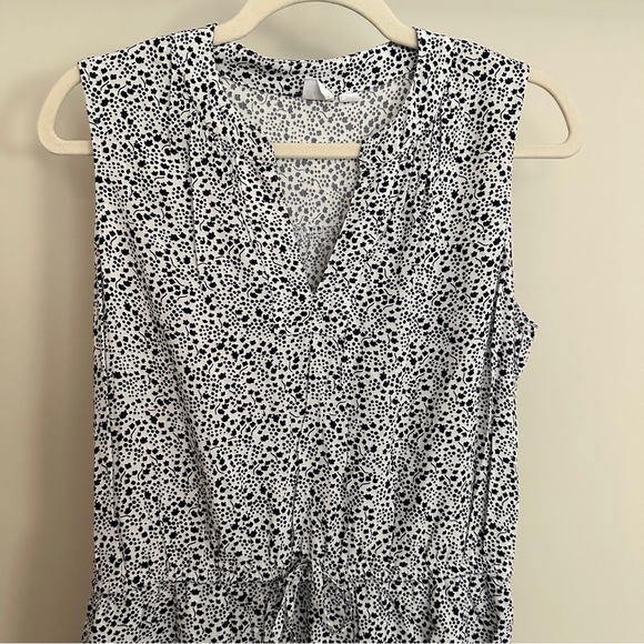 GAP Black and White Sleeveless V-Neck Midi Cinch Waist Sundress - S - Picture 3 of 5